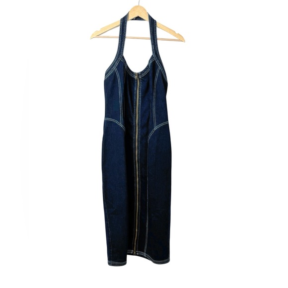 Anthropologie Pilcro Front-Zip Halter Denim Midi Dress Small NWT - Picture 5 of 12